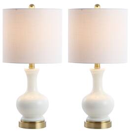 Jonathan Y - Cox 22" Glass/Metal LED Table Lamp, White (Set of 2) - White/Brass Gold