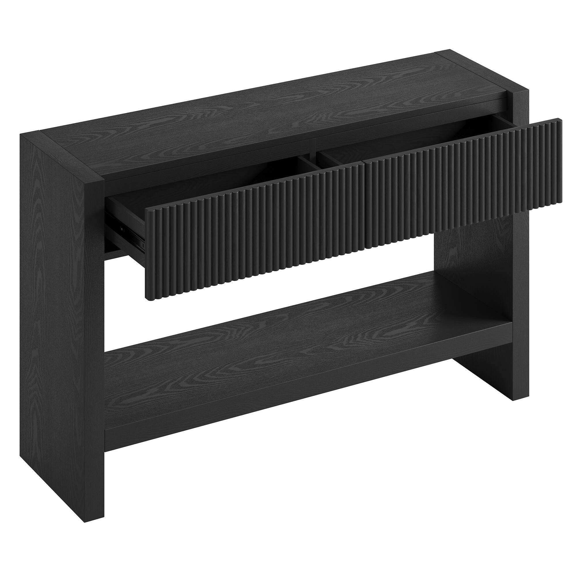 Alt View 1. Hudson&Canal - Manzanita 48" Wide Rectangular Solid Wood Fluted Console Table - Black.