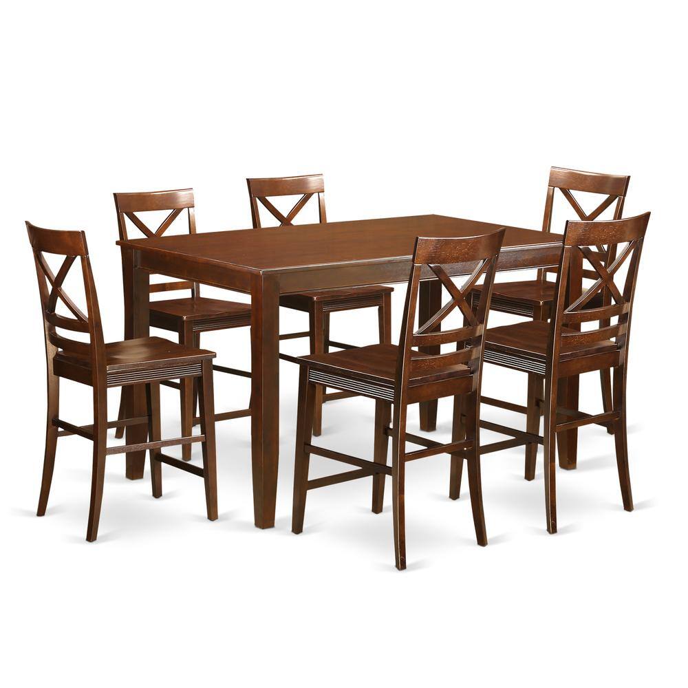 Back. East West Furniture - 7 Pc Dining counter height set - high top Table and 6 Kitchen bar stool. - Mahogany.