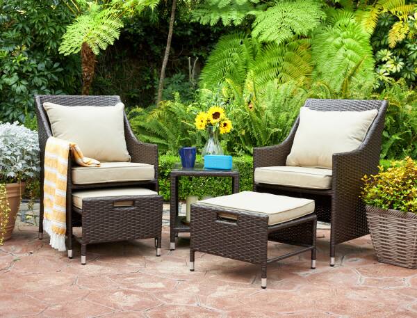 Angle. Serta - Serta Laguna 5-Piece Outdoor Patio Furniture Set, Brown Wicker with Beige Cushions - Beige.