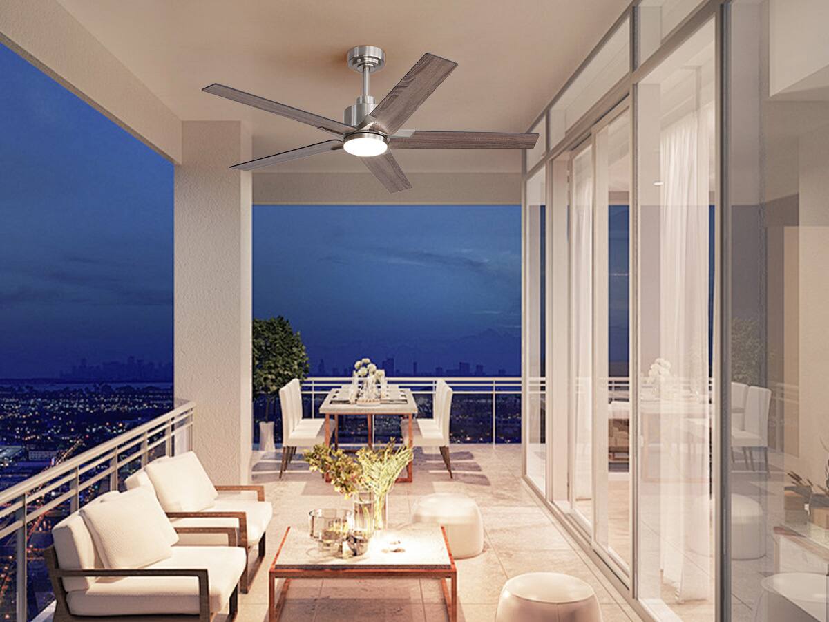 Left. Siljoy - 52 Inch Nickel Modern Ceiling Fan with LED Light(5 Blades Remote Included) - Nickel.