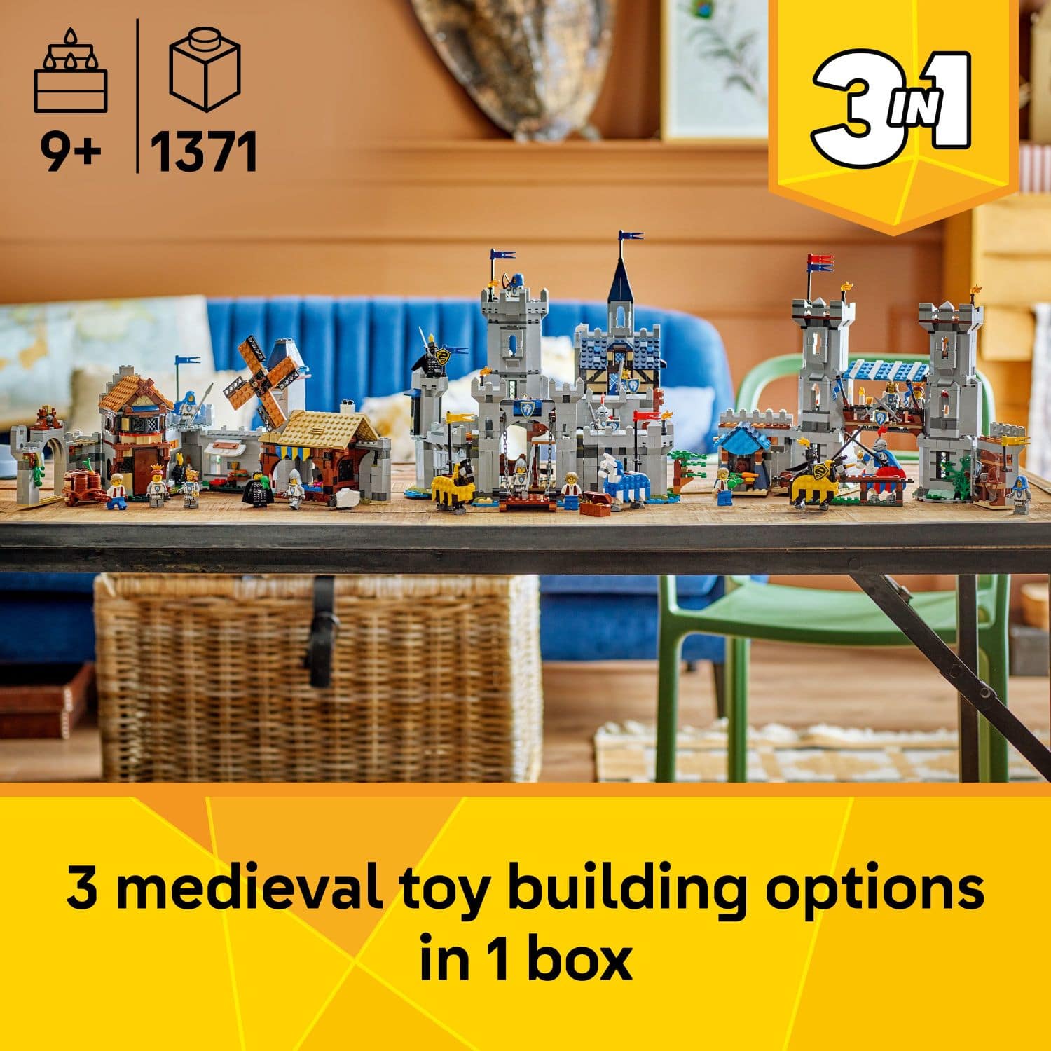 9+ 1371 3 IN 1 3 medieval toy building options in 1 box