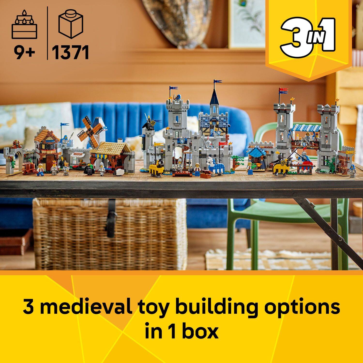 9+ 1371 3 IN 1 3 medieval toy building options in 1 box