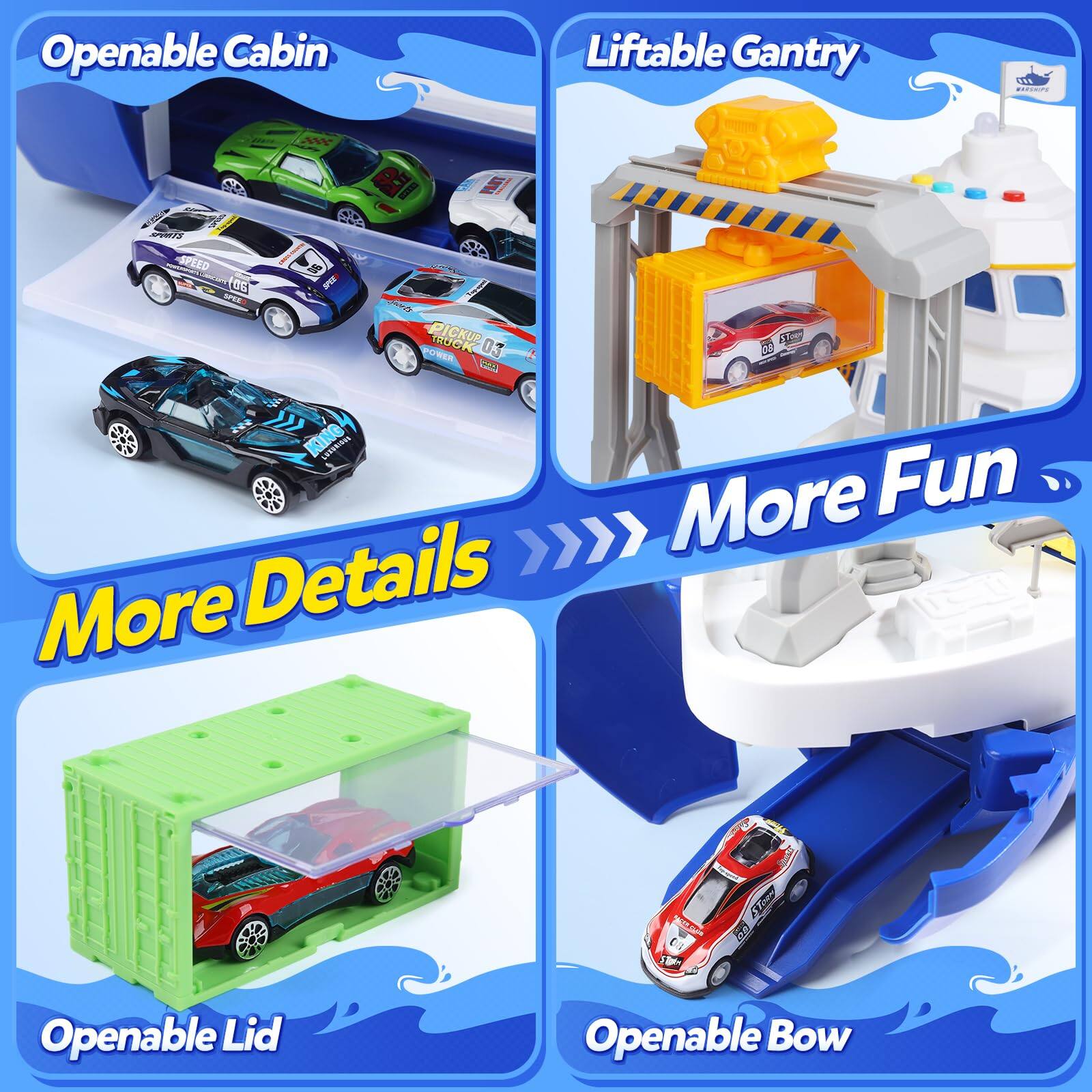 Openable Cabin  
Liftable Gantry  
VII BUCKETS  
XXX US SPORTS SPEED 06 LOS SPEE SPEED TRUCK ICKUP 03 KING LUDIBUKUM  
More Fun More Details  
STOP  
Openable Lid  
Openable Bow