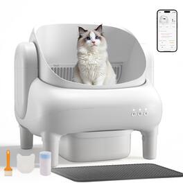 CloudRest Pro - Self Cleaning Litter Box Ultra-Quiet Open Top Cat Automatic Litter Box APP Control - White