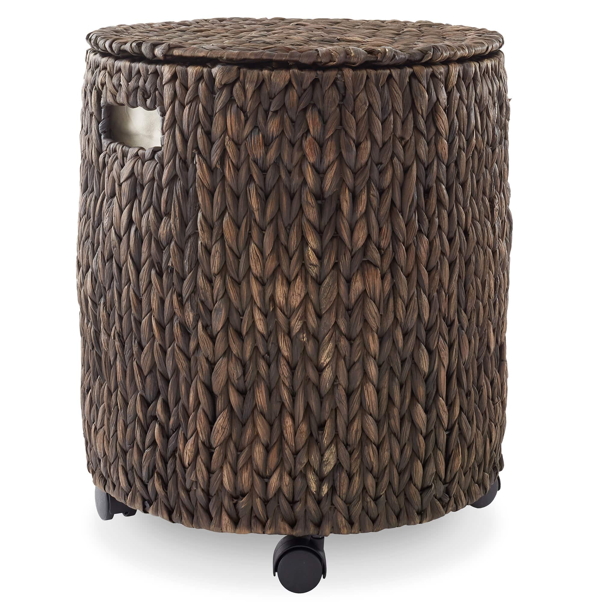 Front. Casafield - Rolling Storage Basket with Lid and Locking Wheels - Hyacinth Wicker - Espresso.