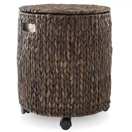 Front. Casafield - Rolling Storage Basket with Lid and Locking Wheels - Hyacinth Wicker - Espresso.