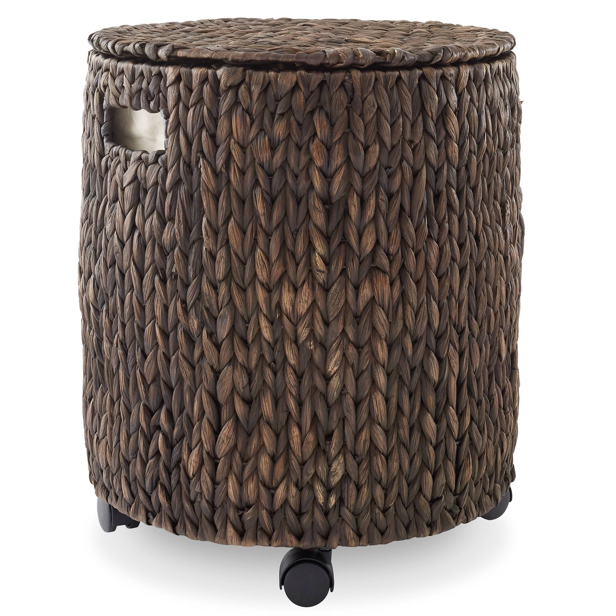 Front. Casafield - Rolling Storage Basket with Lid and Locking Wheels - Hyacinth Wicker - Espresso.