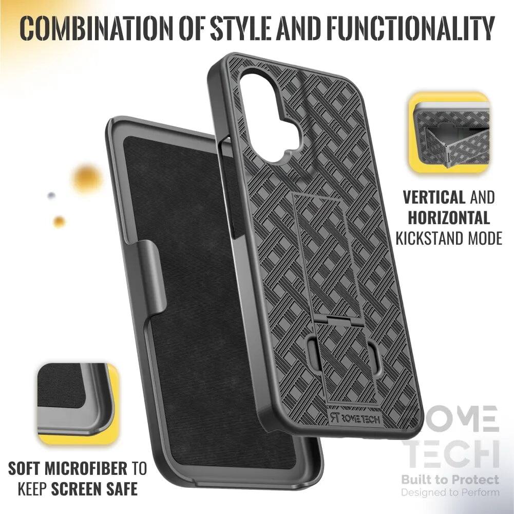 COMBINATION OF STYLE AND FUNCTIONALITY  
VERTICAL AND HORIZONTAL KICKSTAND MODE  
SOFT MICROFIBER TO KEEP SCREEN SAFE  

ROYE TECH  
Built to Protect  
Designed to Perform