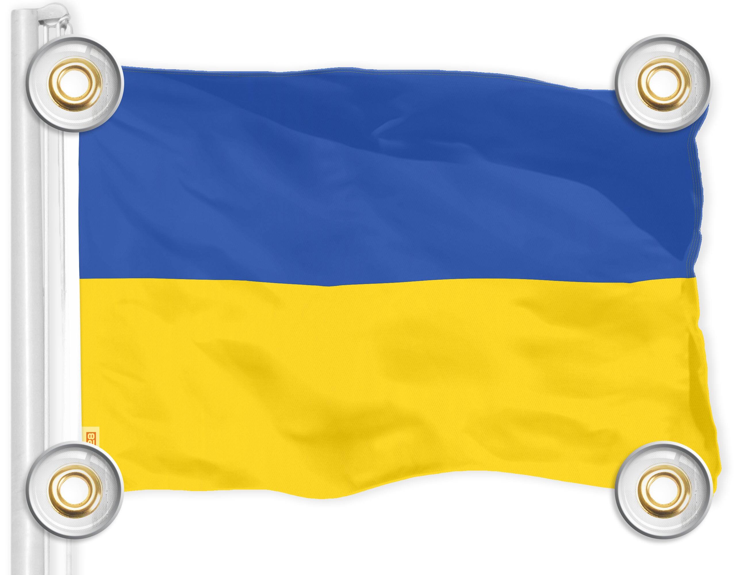 Front. G128 - Ukraine Flag 3x5 ft - 150D Polyester, Dye-Sublimated, Brass Grommets. - Assorted Colors.