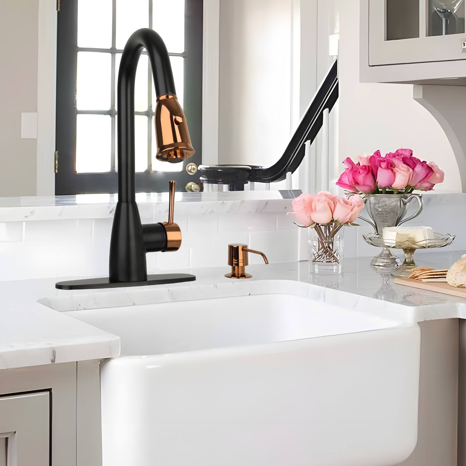 Alt View 4. Akicon - Akicon Brass Built-in Soap Dispenser for Kitchen Sink Refill from Top with 17 oz. Bottle in Rose Gold - Rose Gold.