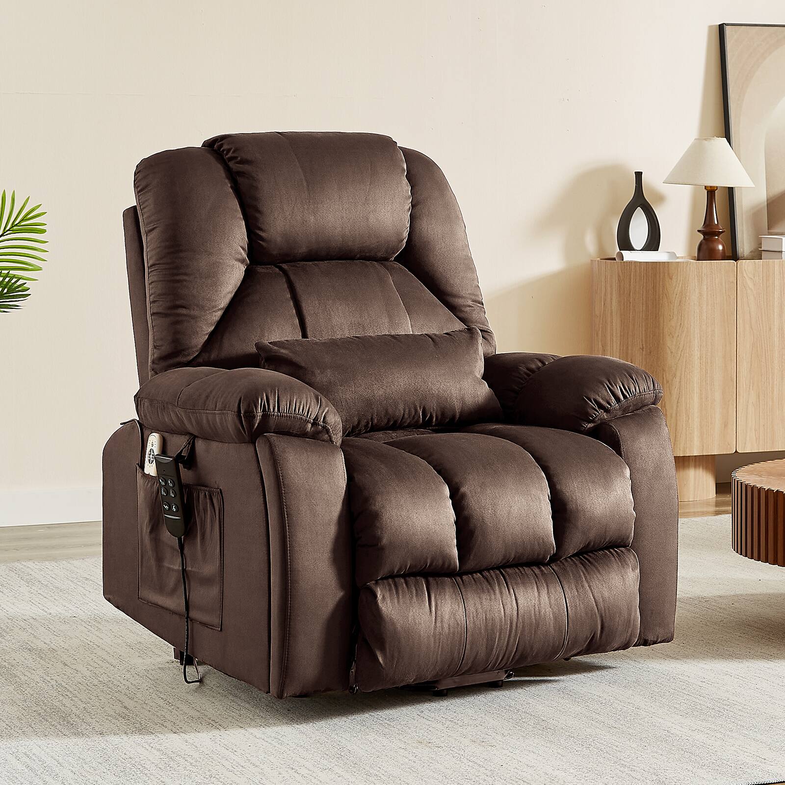 Back. Bestier - 40-inch Elderly Recliner with 8-Point Massage, Lumbar Heating & Lift Assist, 400lbs Capacity, Dual Motors - Brown.