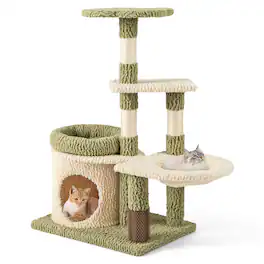 Costway - Cute Cat Tree Multi-Level Aesthetic Kitten Tower w/ Condo Indoor Cat Climbing Furniture Activity Center - Green