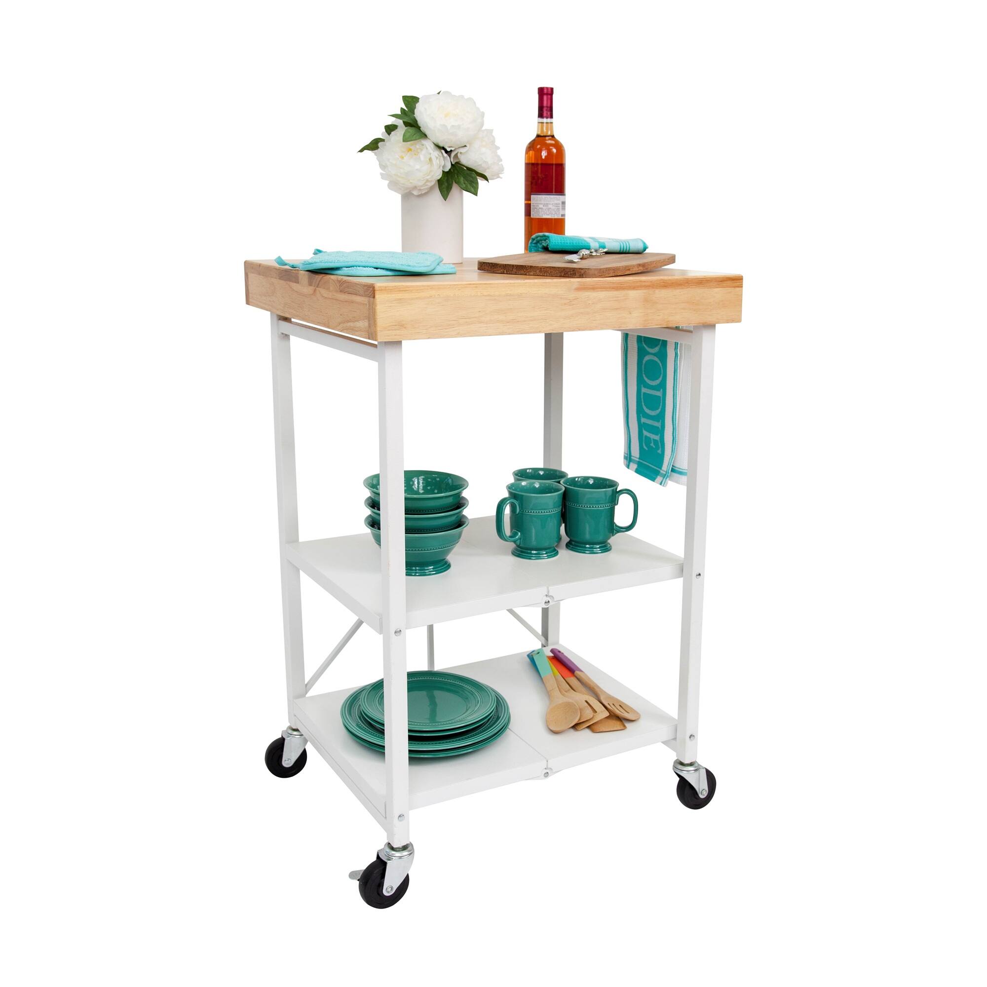 Alt View 3. Origami - Origami RBT Fully Stainless Steel Foldable Kitchen Cart with 4 Wheels, White - White.