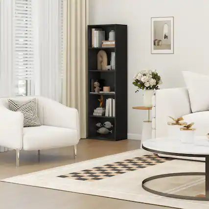 Front. HOMLUX - HOMLUX 5-Tier 52" Engineered Wood Bookcase, Storage Bookshelf for Study Office, Black - Black.