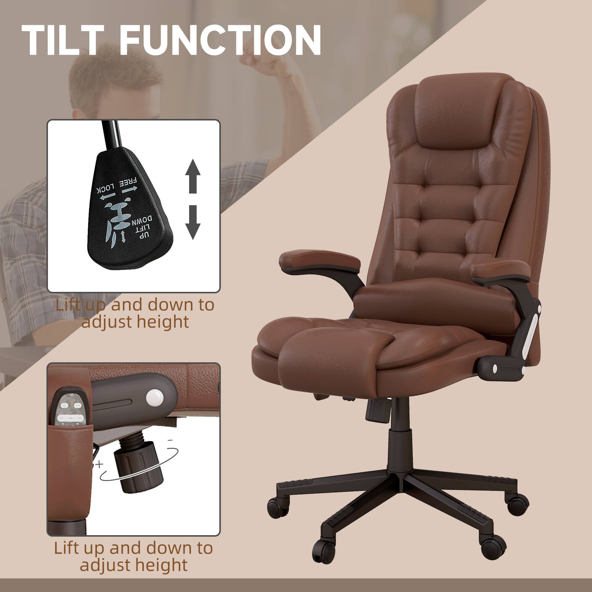 TILT FUNCTION
FREE LOCK
DOMM
LIFT UP
Lift up and down to adjust height
Lift up and down to adjust height