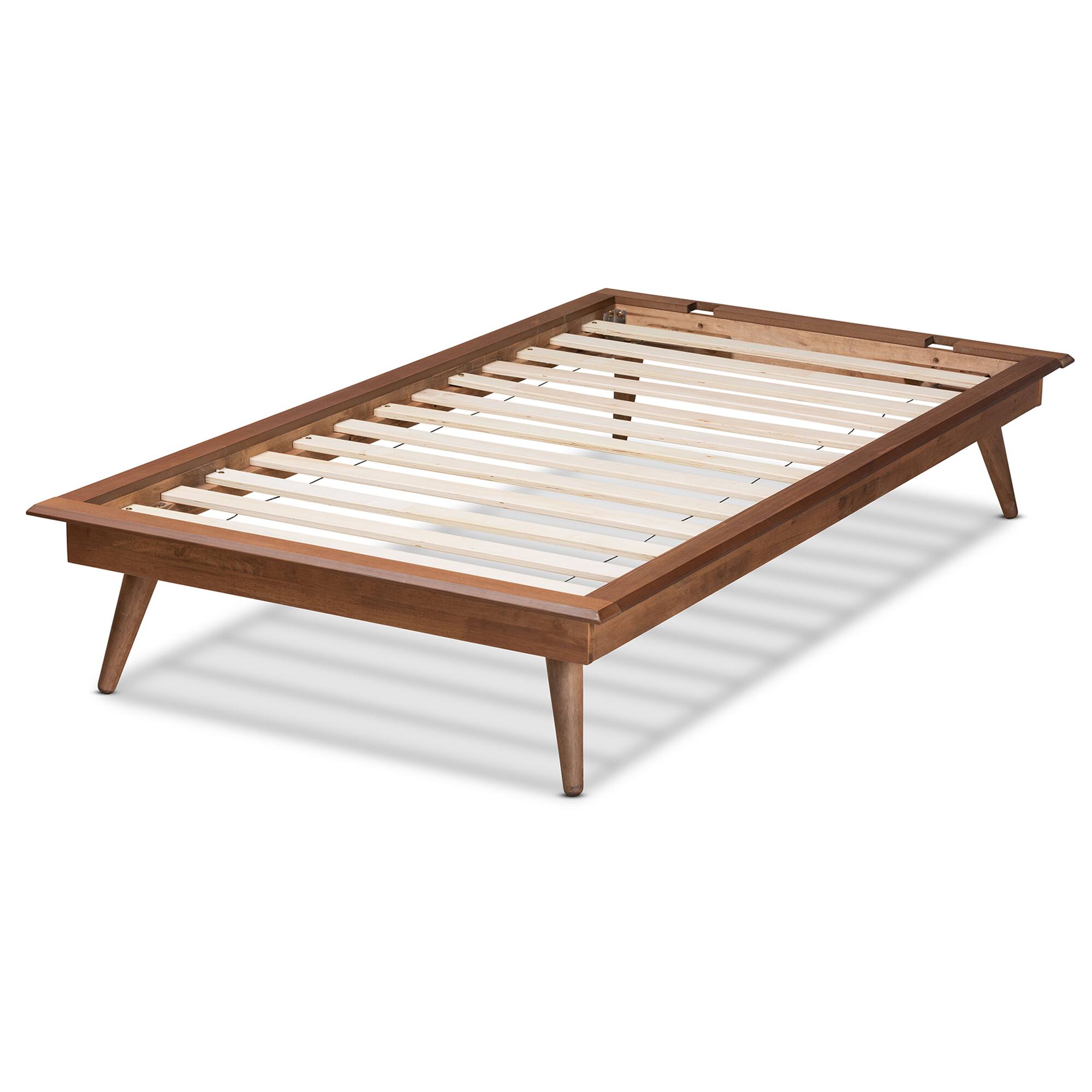 Left. Baxton Studio - Karine Mid-Century Modern Walnut Brown Finished Wood Platform Bed Frame - Ash Walnut.