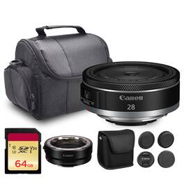Canon - RF 28mm f/2.8 STM Lens (6128C002) + Adapter EF-EOS R + 64GB Card + Bag - Black