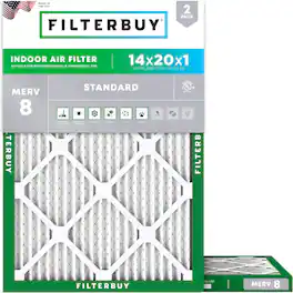 Filterbuy - 14x20x1 MERV 8 Dust & Allergy Defense, Electrostatic Pleated HVAC AC Furnace Air Filters Replacement (2-Pack) - Silver
