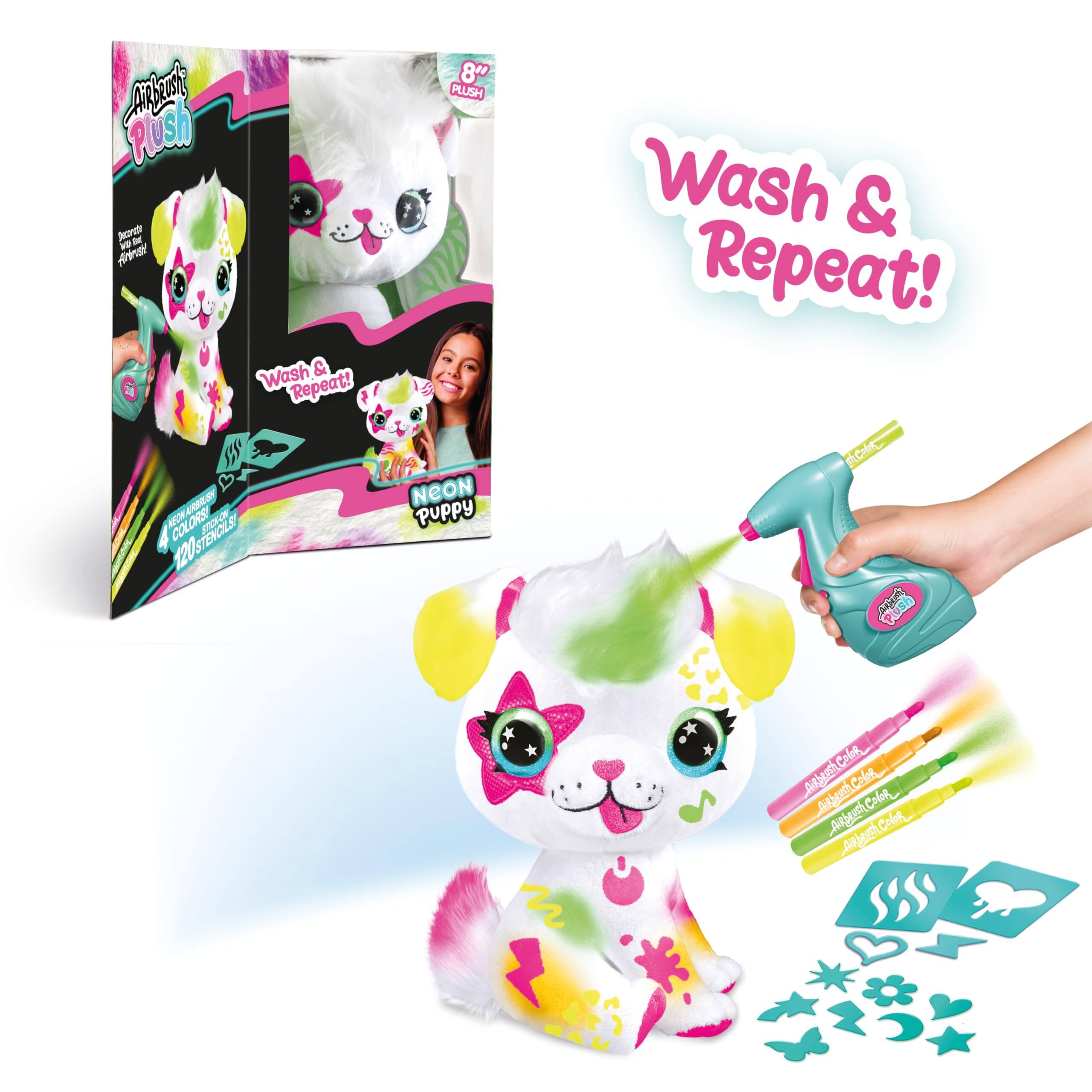 8" Anjant PLUSH Plush Puppy - Wash & Repeat! NEON COLORFUL PUPPY 4 STENCILS 120STENCILS 120 Wash & Repeat!