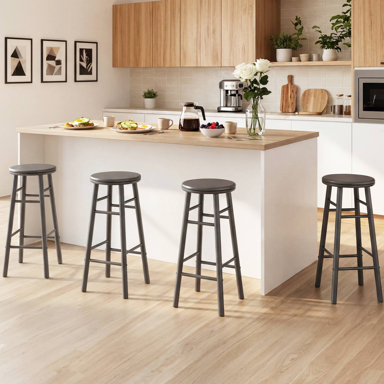 Alt View 1. Gymax - Gymax 29'' Swivel Bar Stools Set of 4 w/Backless Design Footrests & Strong Crossbars Gray - Grey.