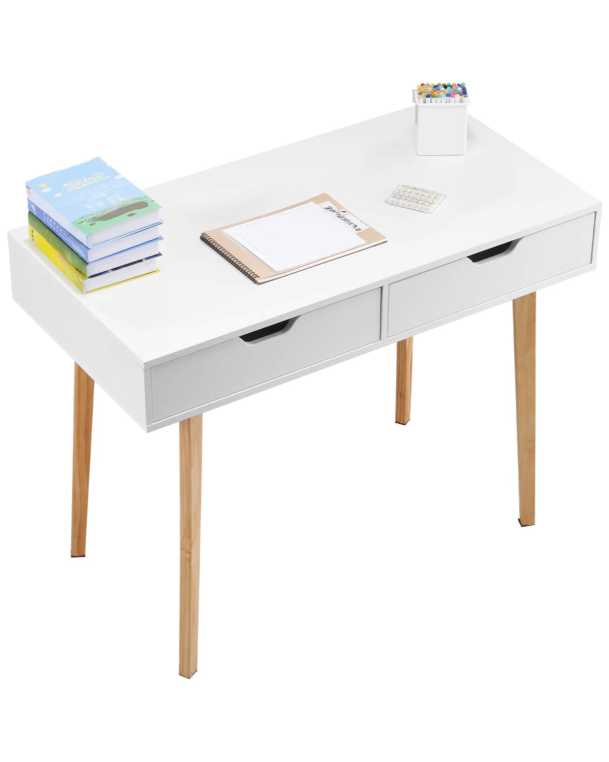 VEVOR - Small Desk with Drawers, Kids Desk for Bedroom, Wooden Simple Study Table for Drawing, Reading, Writing - White