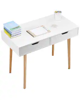 VEVOR - Small Desk with Drawers, Kids Desk for Bedroom, Wooden Simple Study Table for Drawing, Reading, Writing - White