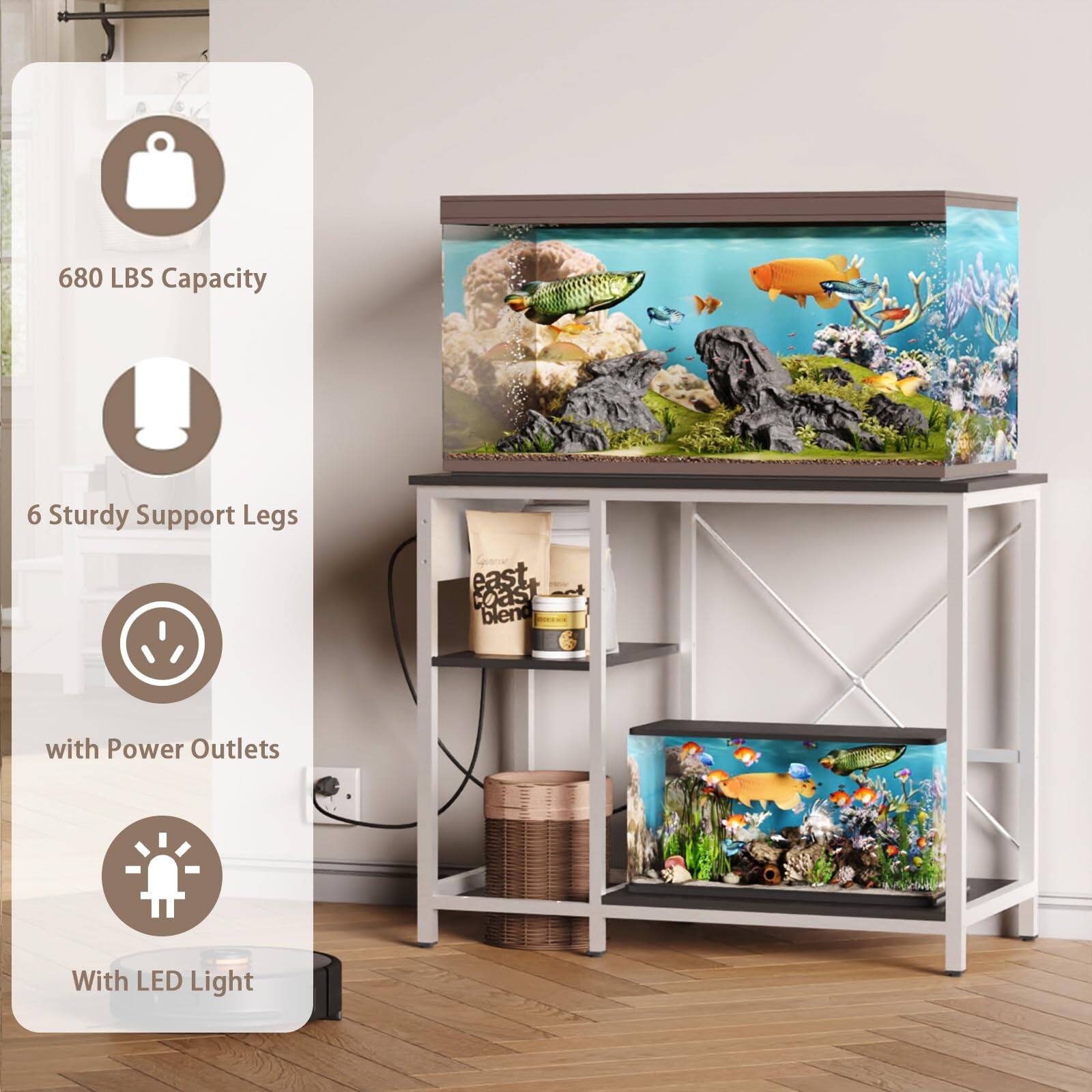 680 LBS Capacity  
6 Sturdy Support Legs  
with Power Outlets  
With LED Light