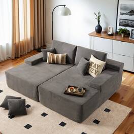 Ovios - 81" Oversized Sectional Double Chaise Lounge with Cloud Plush Corduroy Sofa Bed - Grey(Corduroy)