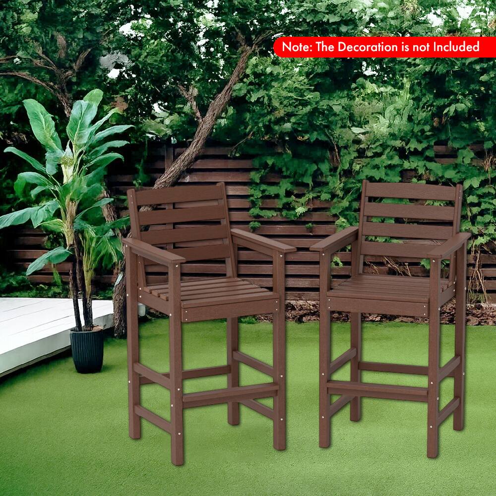 Angle. Hivvago - Set of 2 HDPE Outdoor Bar Chairs with Extra-Wide Armrests for Patio Use - Brown.