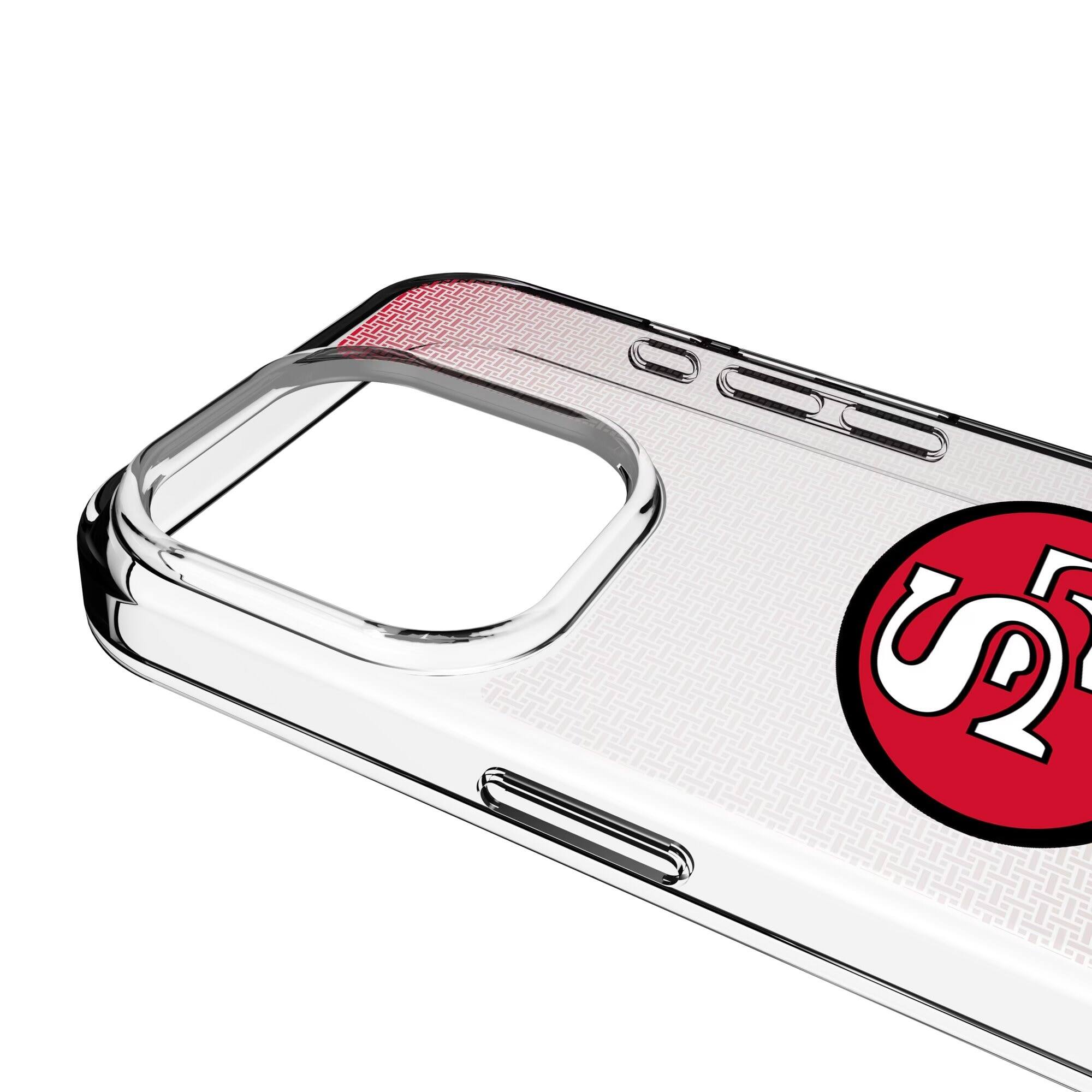 Alt View 2. Keyscaper - San Francisco 49ers Linen Logo iPhone Clear Case - 16 Pro Max - Multicolor.