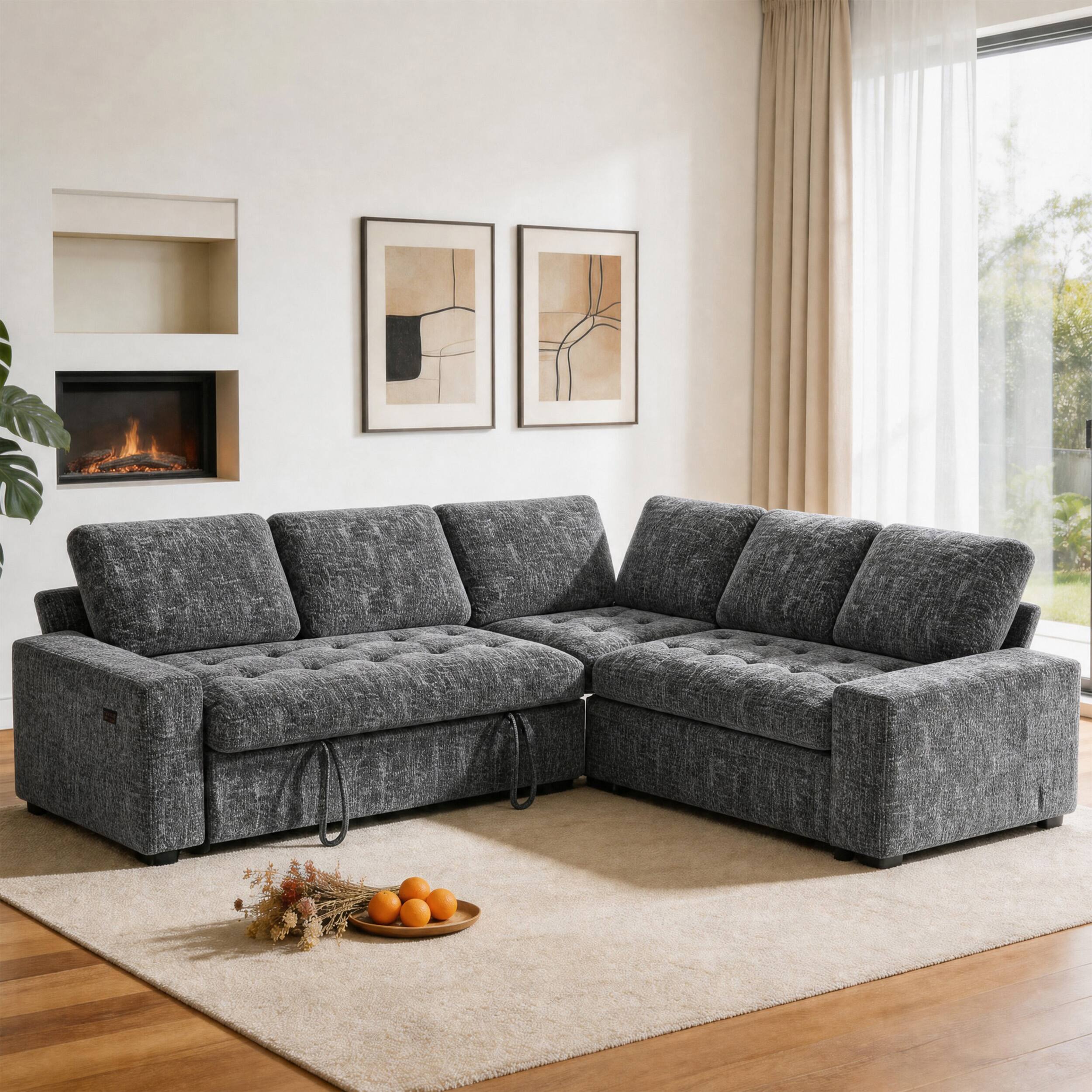 Alt View 6. Dyonery - 80" 5 Seat Modular Sectional Sofa with USB Ports, Adjustable Backrest, Storage Seats - Gray.