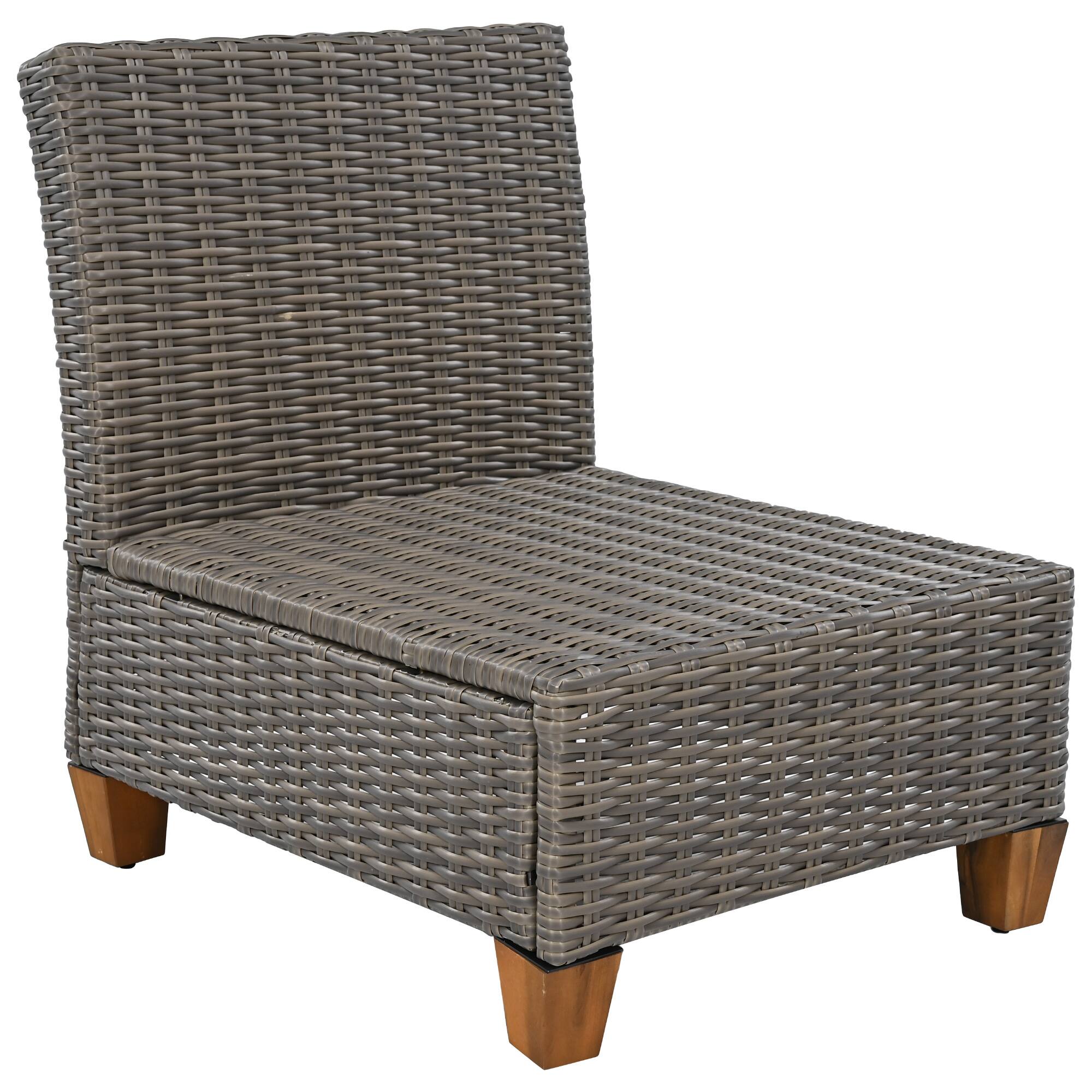 Alt View 6. Mondawe - 8-Piece Wicker Conversation Set with Swivel Rocking Chairs and Acacia Storage Table - Beige+Brown.