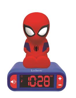 Lexibook - Spider-Man Alarm Clock with Night Light 3D Design SpiderMan and Sound Effects - Red
