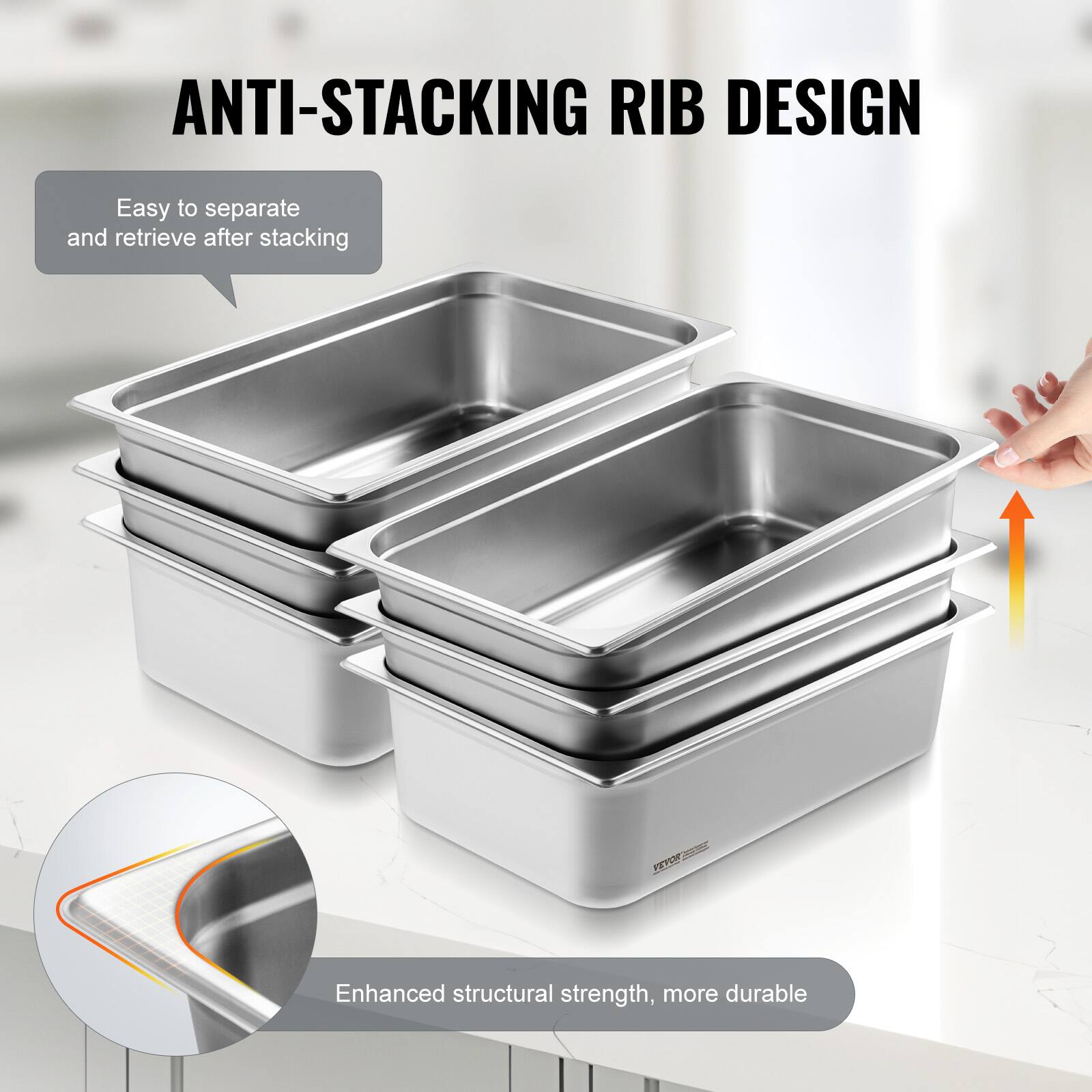 ANTI-STACKING RIB DESIGN

Easy to separate and retrieve after stacking

Enhanced structural strength, more durable
