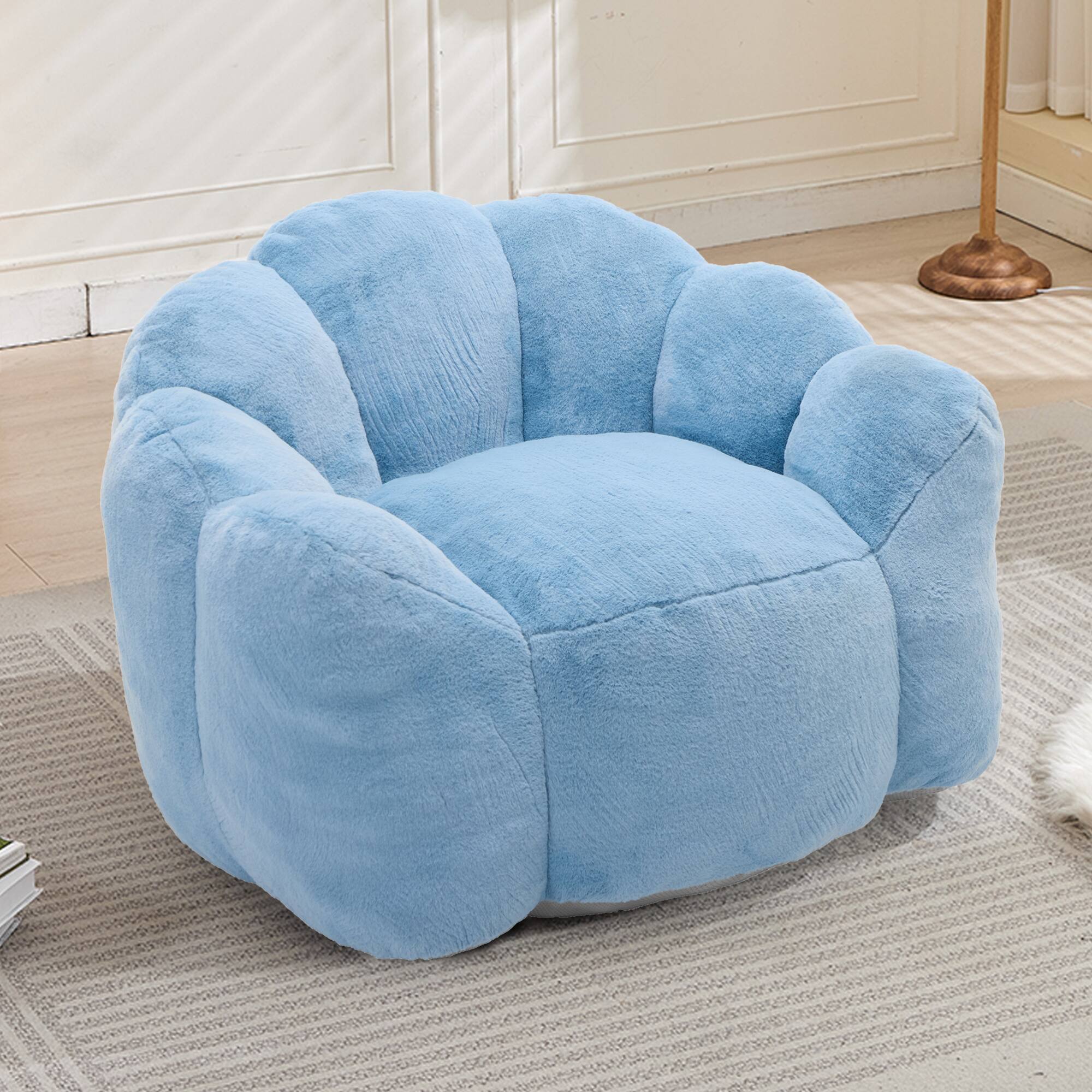 Back. GOODSILO - Lotus Style Compression Sofa Bean Bag Chair with Pull Ring for Easy Mobility and No Assembly Required - Blue.