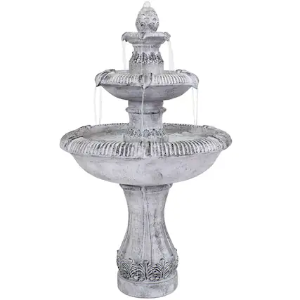 Front. Sunnydaze - Mediterranean Reinforced Concrete Outdoor 3-Tier Water Fountain - Grey.