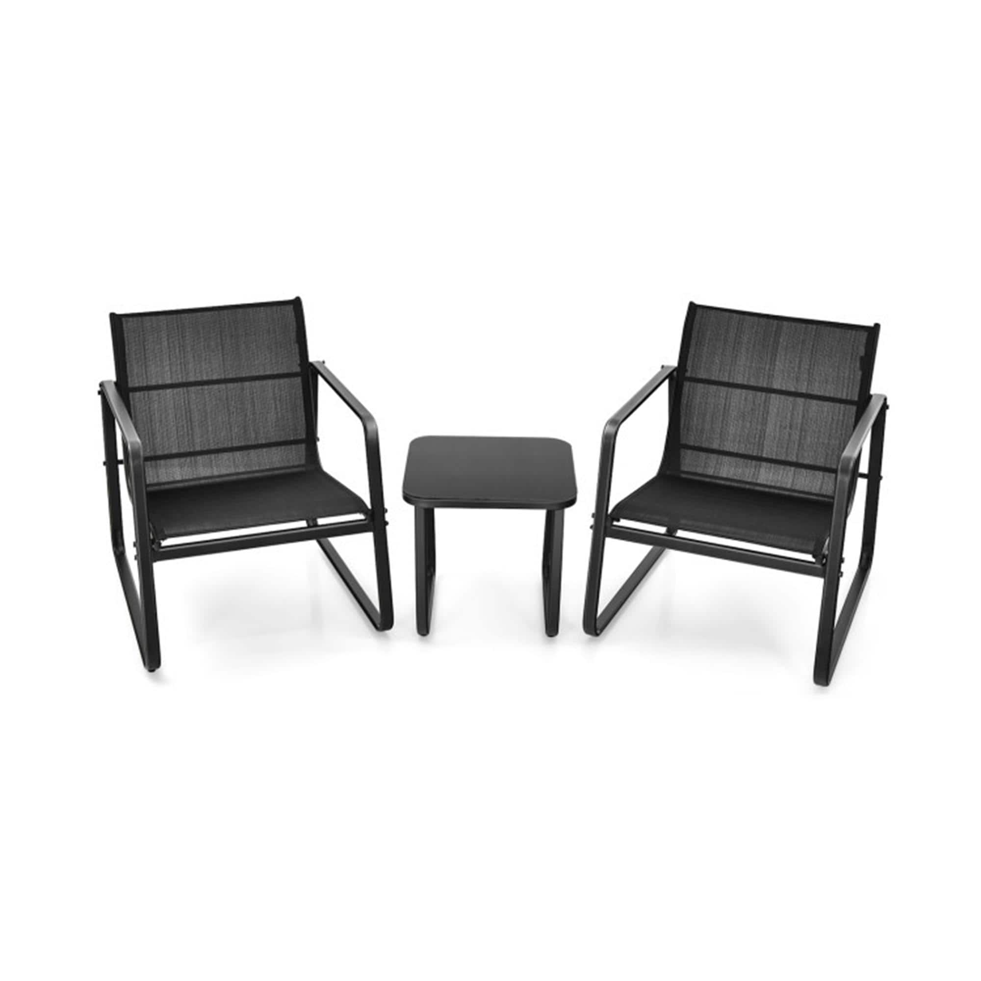 Boyel Living - 3 Pieces Patio Bistro Furniture Set with Glass Top Table Garden Deck 32-in L x 31-in W x 29.5-in H - Black