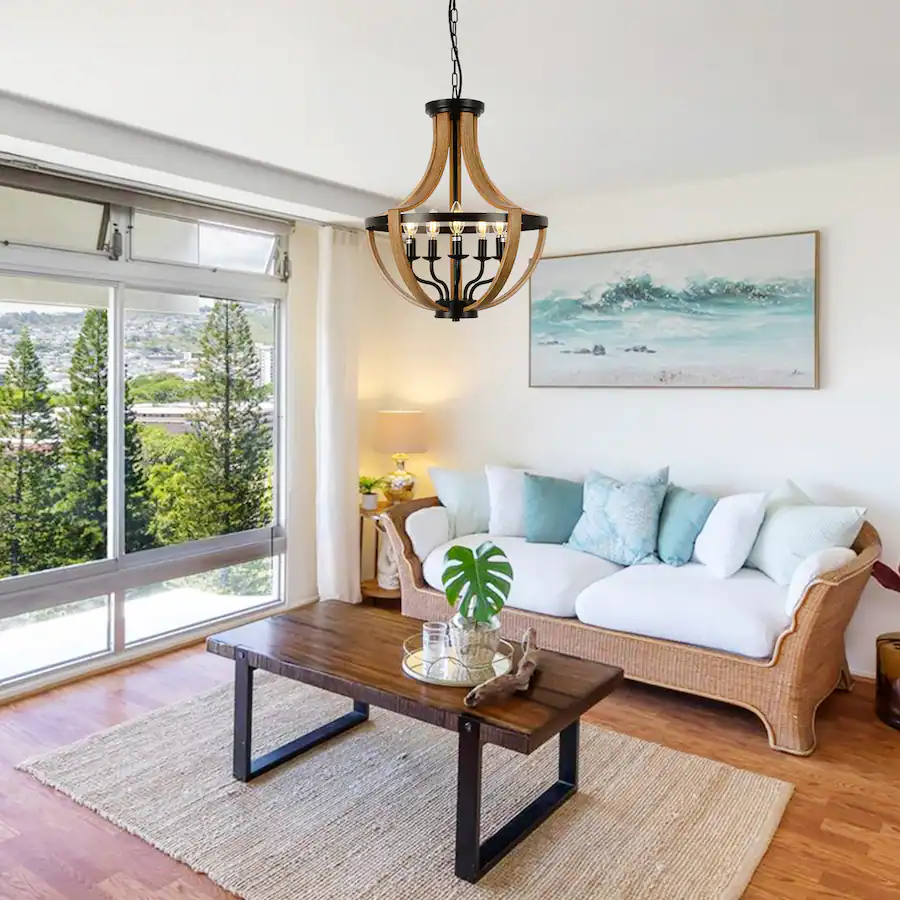 Purchasing Room MERAVOM Farmhouse Geometric Chandelier Light Fixture, 5 Light ...