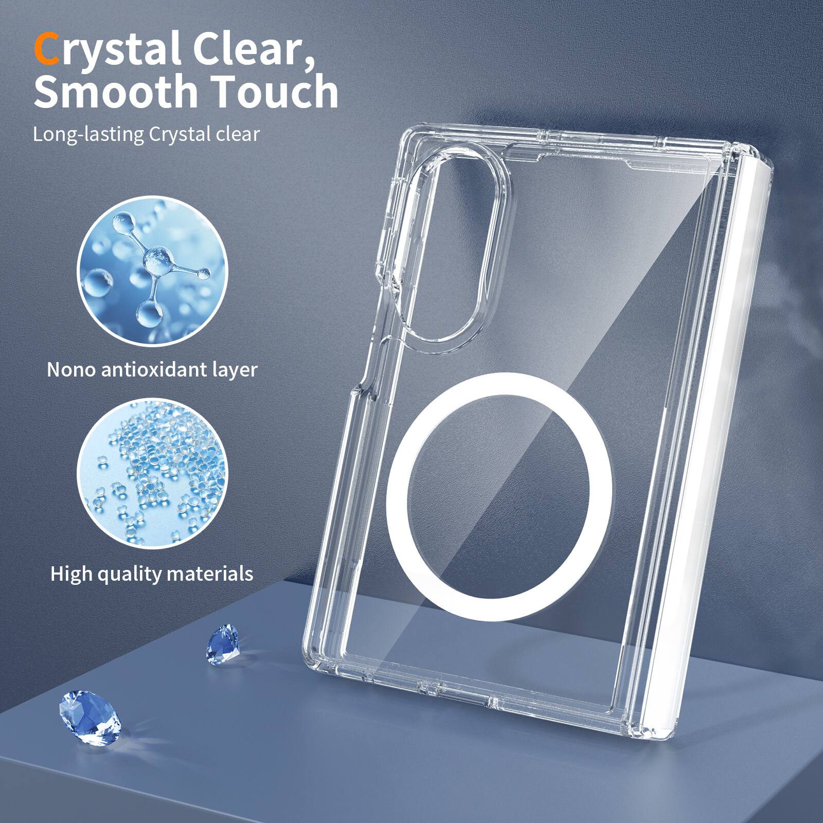Crystal Clear, Smooth Touch  
Long-lasting Crystal clear  
Nono antioxidant layer  
High quality materials
