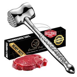 Gourmet Easy - Meat Tenderizer Tool, Premium Meat Mallet with Non-Slip Grip, Dual-sided Kitchen Mallet - Stainless Steel
