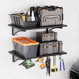 U-HOMY - 2-Pack Heavy Duty Garage Shelving, Wall Mounted Metal Storage System with 500LB Capacity & 6 Hooks - 2-Pack 1.64x4ft