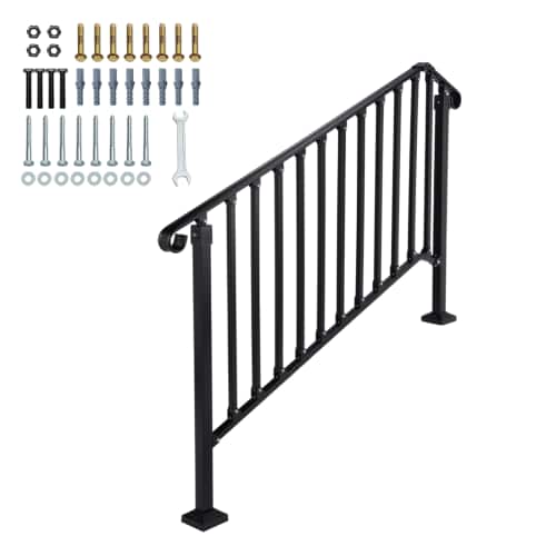 Winado - 1PC Handrails Steps Stair Fits 4-5 Steps Hand Rail, Adjustable Stair Railing for Indoor Outdoor Yard Concrete Porch - Black