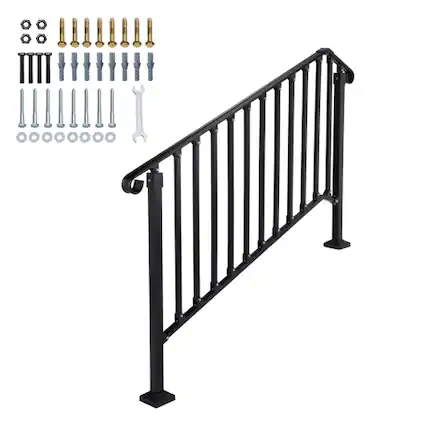 Front. Winado - 1PC Handrails Steps Stair Fits 4-5 Steps Hand Rail, Adjustable Stair Railing for Indoor Outdoor Yard Concrete Porch - Black.