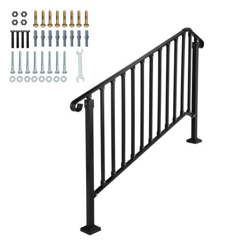 Front. Winado - 1PC Handrails Steps Stair Fits 4-5 Steps Hand Rail, Adjustable Stair Railing for Indoor Outdoor Yard Concrete Porch - Black.