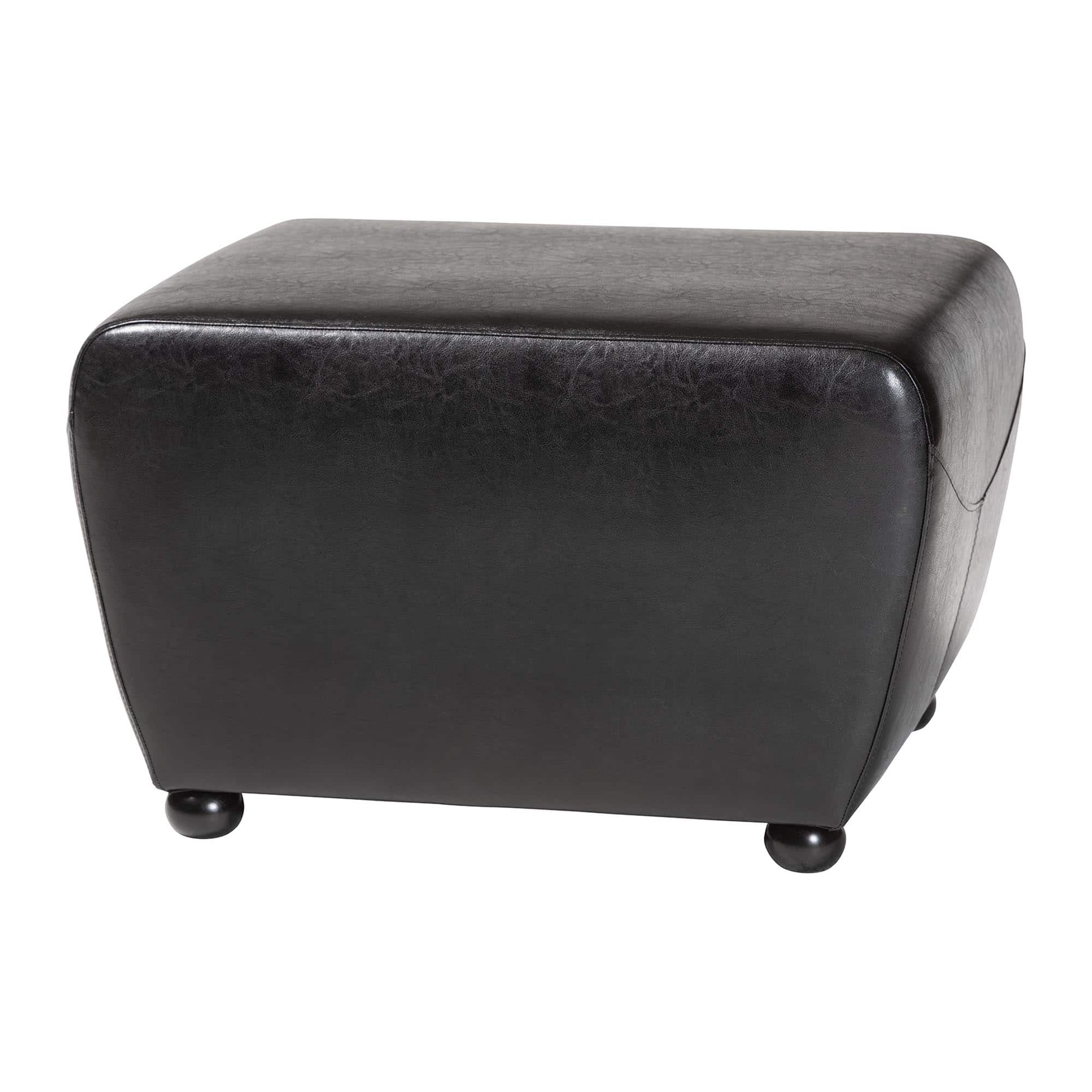 Baxton Studio - Full Leather Ottoman With Rounded Sides - Black