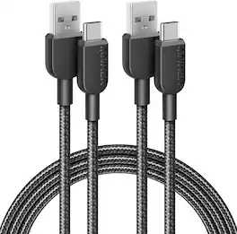 Anker - USB A to USB C Cable, Charger Cord (2 Pack, 6FT) - Black