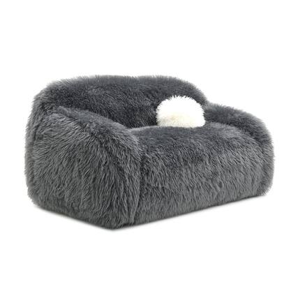 Front. Vaczon - Faux Fur Loveseat Sofa Cozy Shaggy Plush Chair for Home Apartment or Lounge Area with Accent Pillows - Dark Gray.