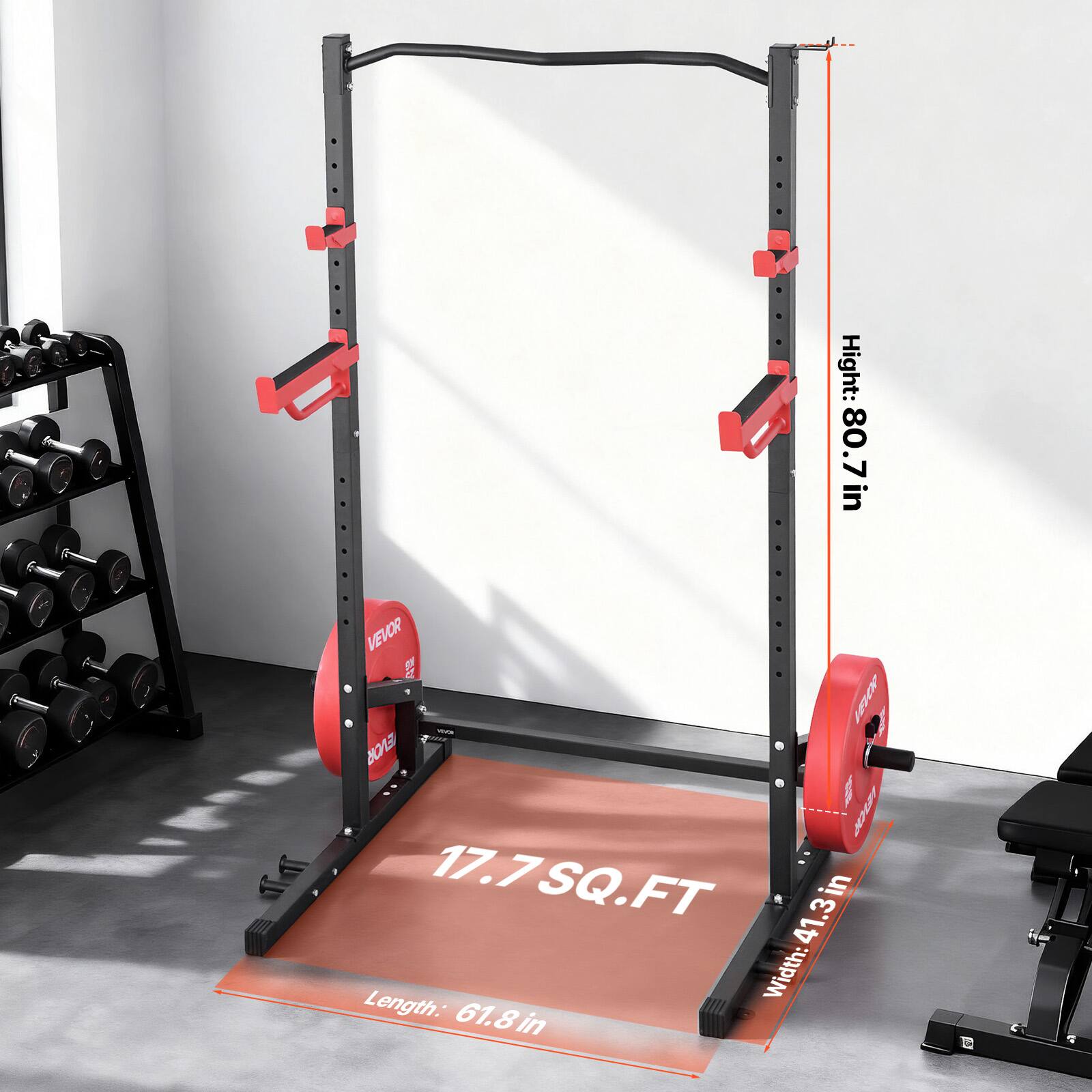 Height: 80.7 in  
Length: 61.8 in  
Width: 41.3 in  
Area: 17.7 SQ. FT