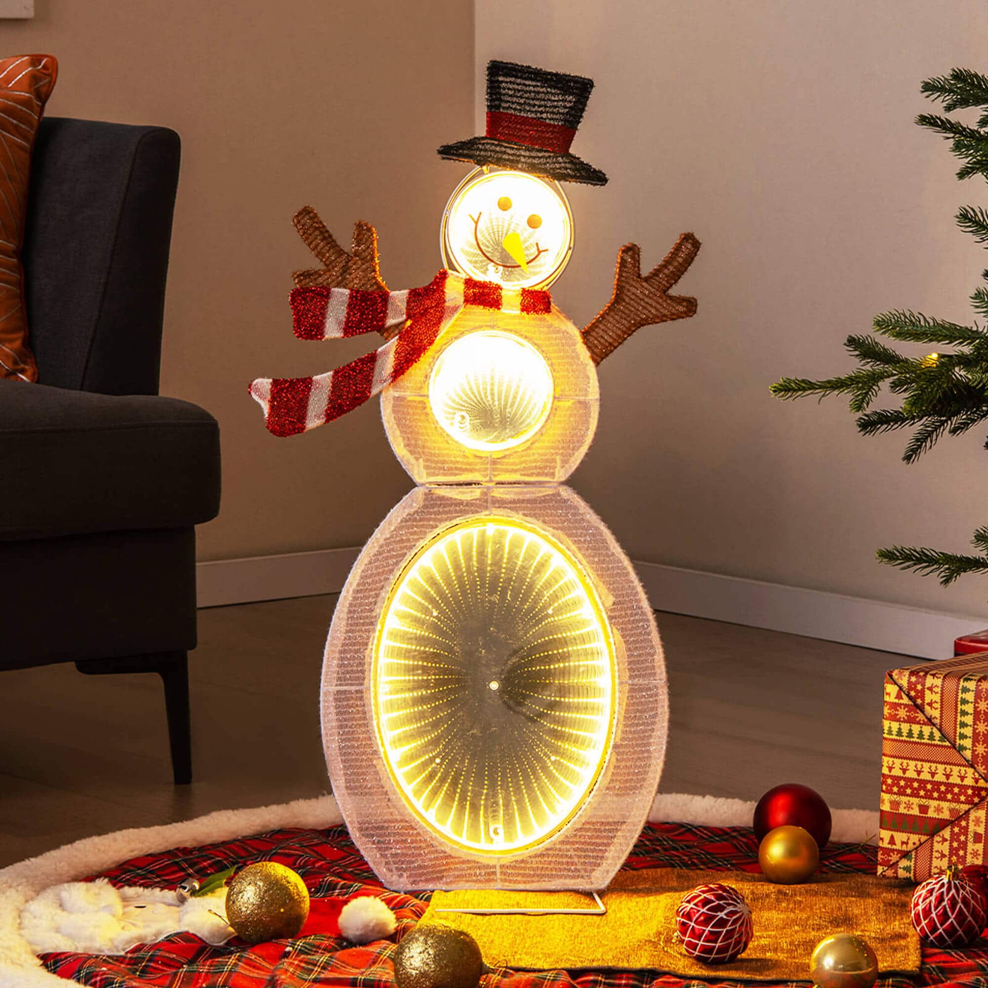 Costway - 2.6 FT Lighted Snowman with 105 Built-in LED Lights Metal Stand Zip Tie Stakes Advent Calendar - White